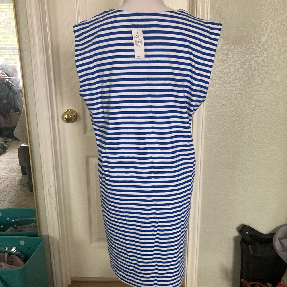 Loft Cotton Blue and White Striped Sleeveless T-shirt Dress - Picture 3 of 6